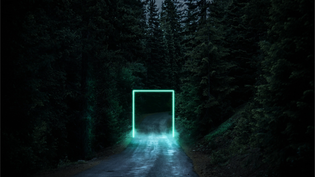 Portal on a road with trees